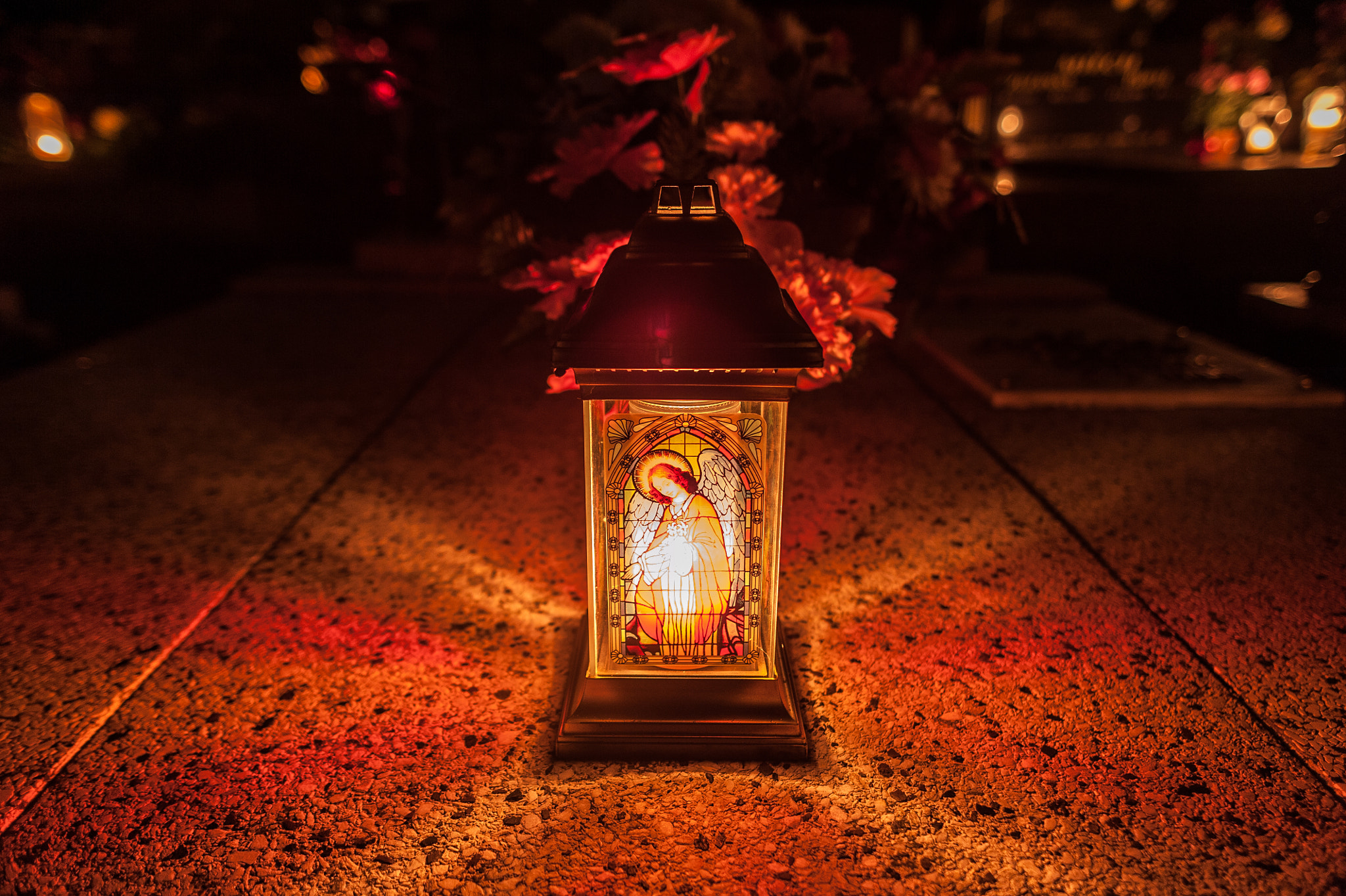 Nikon D700 sample photo. Grave candles on cemetery at night.deceased holiday in poland. photography