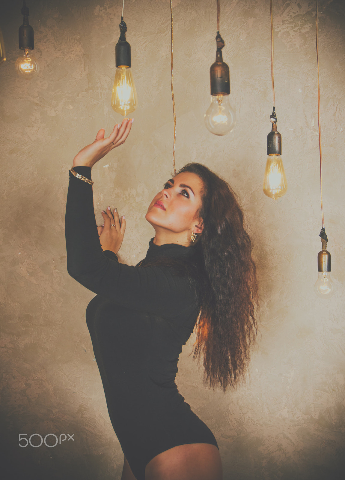 Nikon D7000 + Sigma 18-250mm F3.5-6.3 DC OS HSM sample photo. Girl in black body among light bulbs. photography