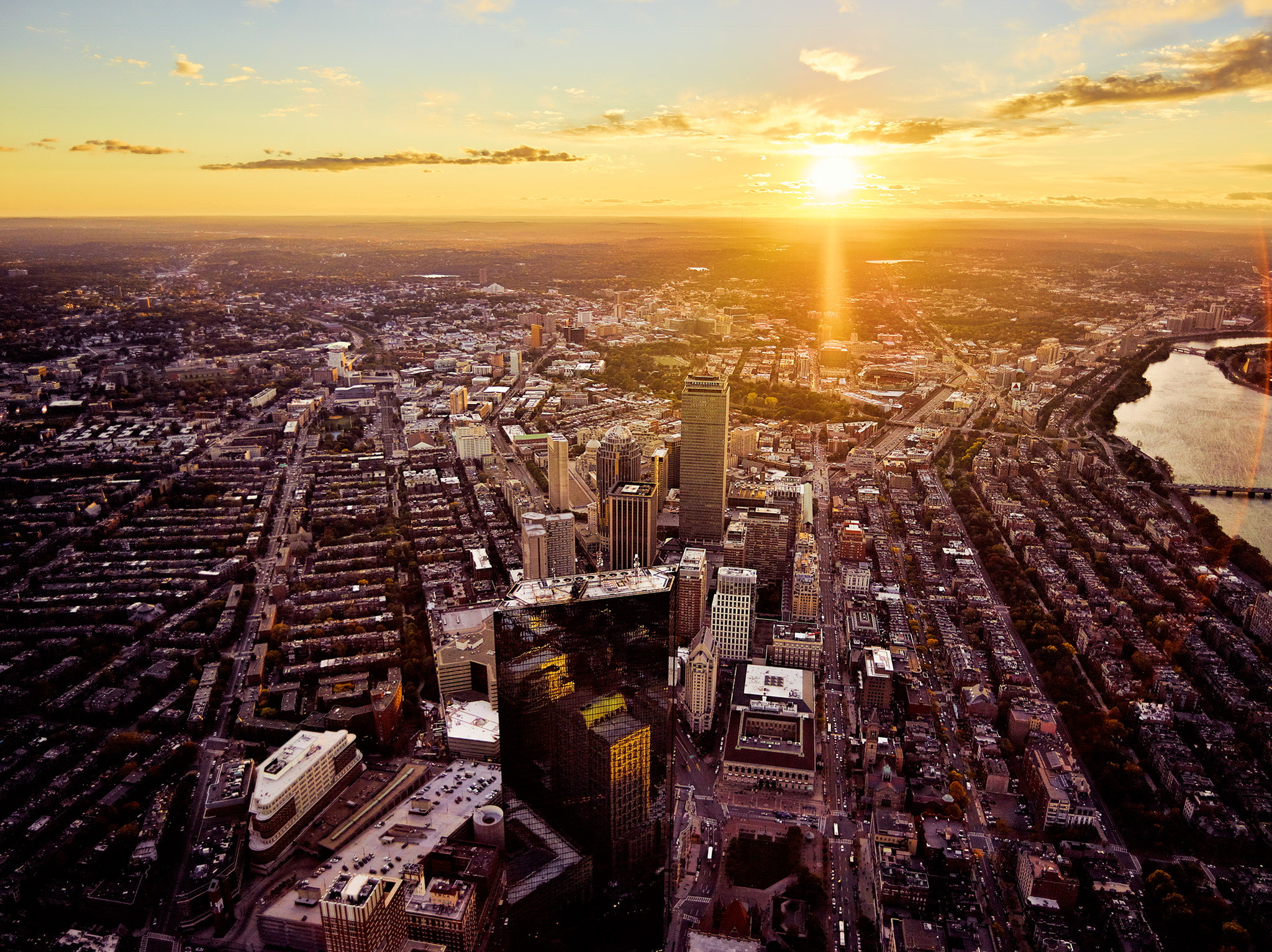 Phase One IQ260 sample photo. Aerial shot of boston's back bay skyline at sunset photography