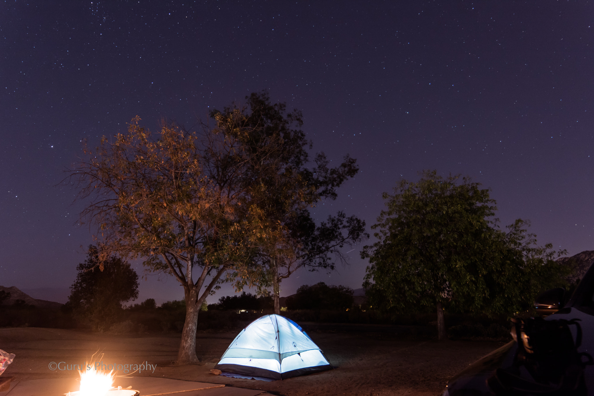 Samyang 14mm F2.8 ED AS IF UMC sample photo. Glowing tent under beautiful star filled sky photography