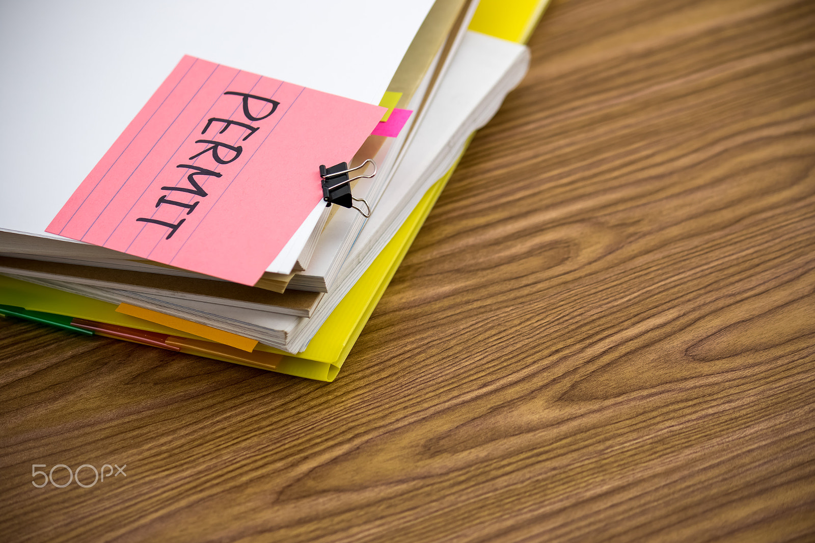 Canon EF-S 55-250mm F4-5.6 IS sample photo. Permit; the pile of business documents on the desk photography