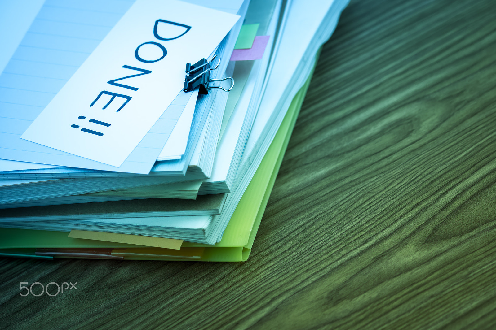 Canon EF-S 55-250mm F4-5.6 IS sample photo. Done; the pile of business documents on the desk photography