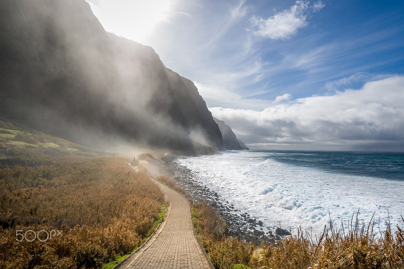 Nikon D3S sample photo. Madeira island wild bay with mountains in fog photography