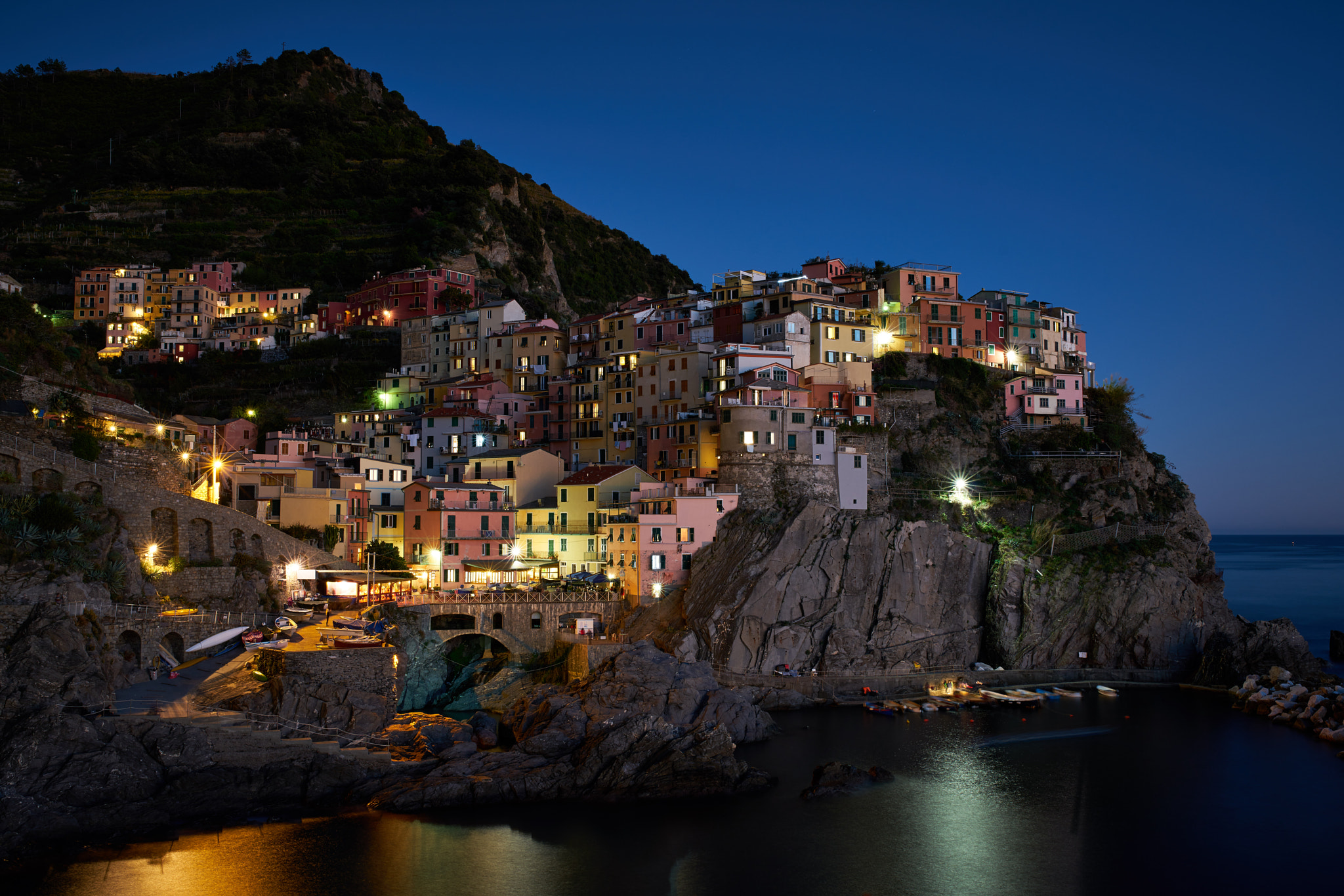 Sony a7R II + 35mm F1.4 sample photo. Night view of manarola photography