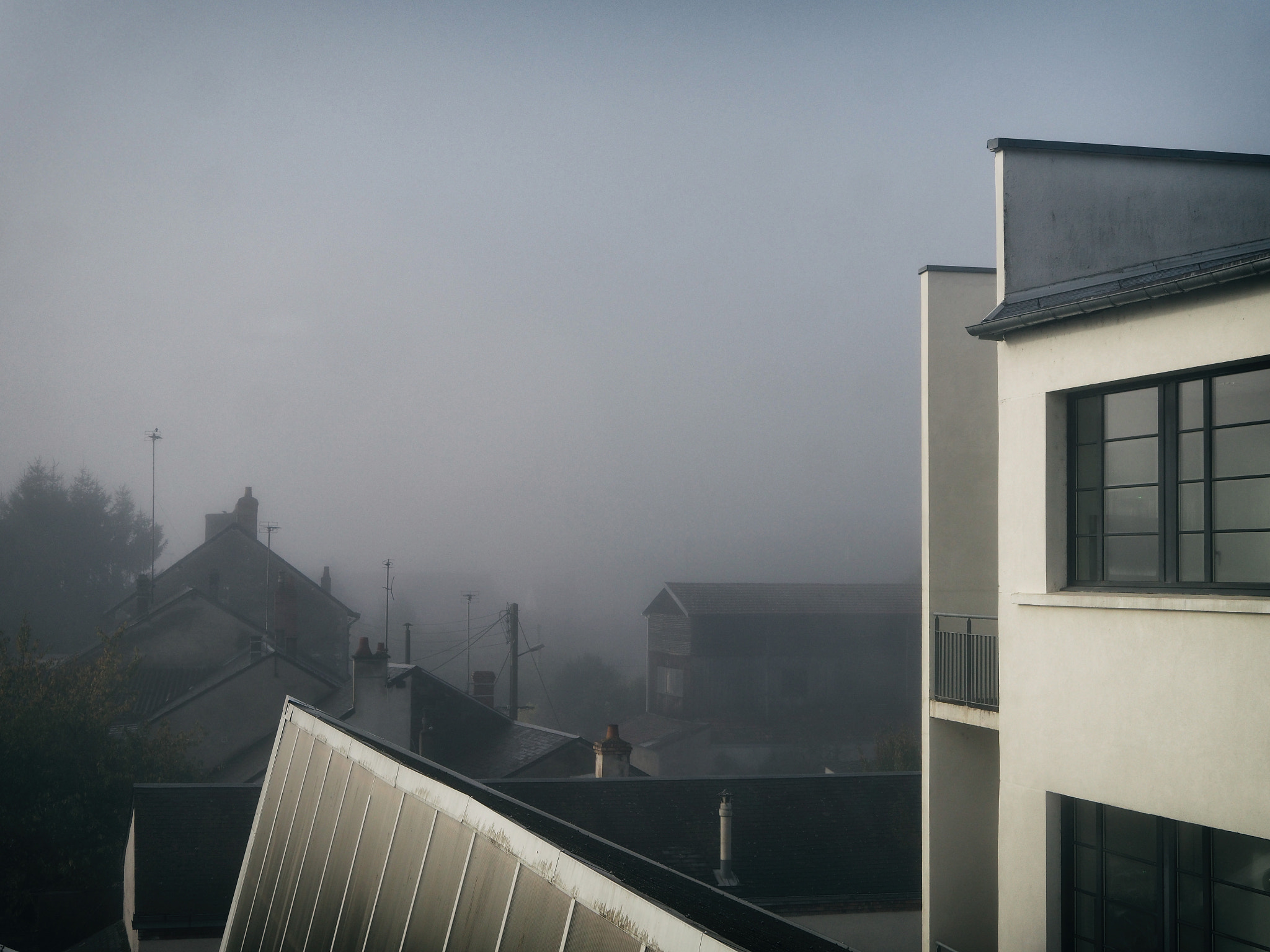 Olympus PEN-F + LUMIX G 25/F1.7 sample photo. Brume automnale - vue du bureau photography