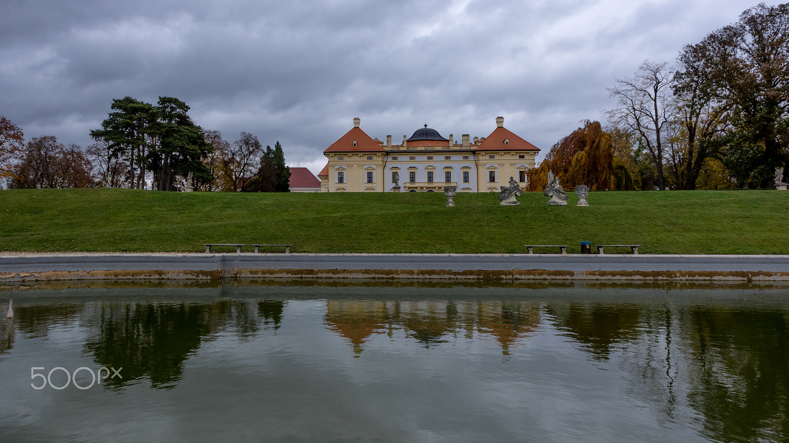 Pentax K-3 sample photo. Austelitz, slavkov castle and lagoon with castle reflection photography