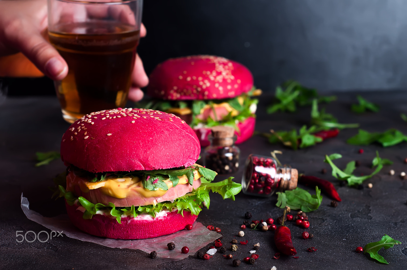 Nikon D90 sample photo. Closeup of homemade burgers with lettuce and sausage photography