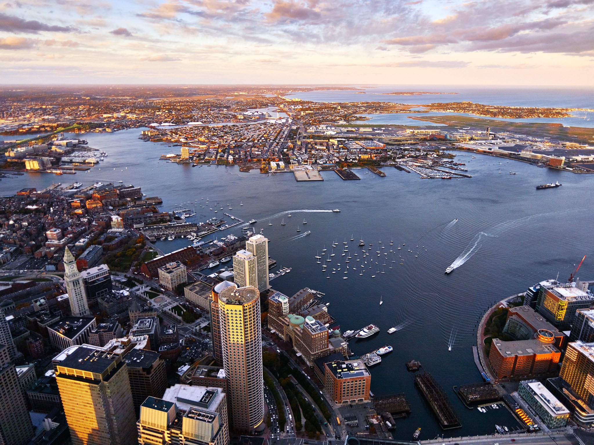 Phase One IQ260 sample photo. Boston inner harbor by helicopter photography