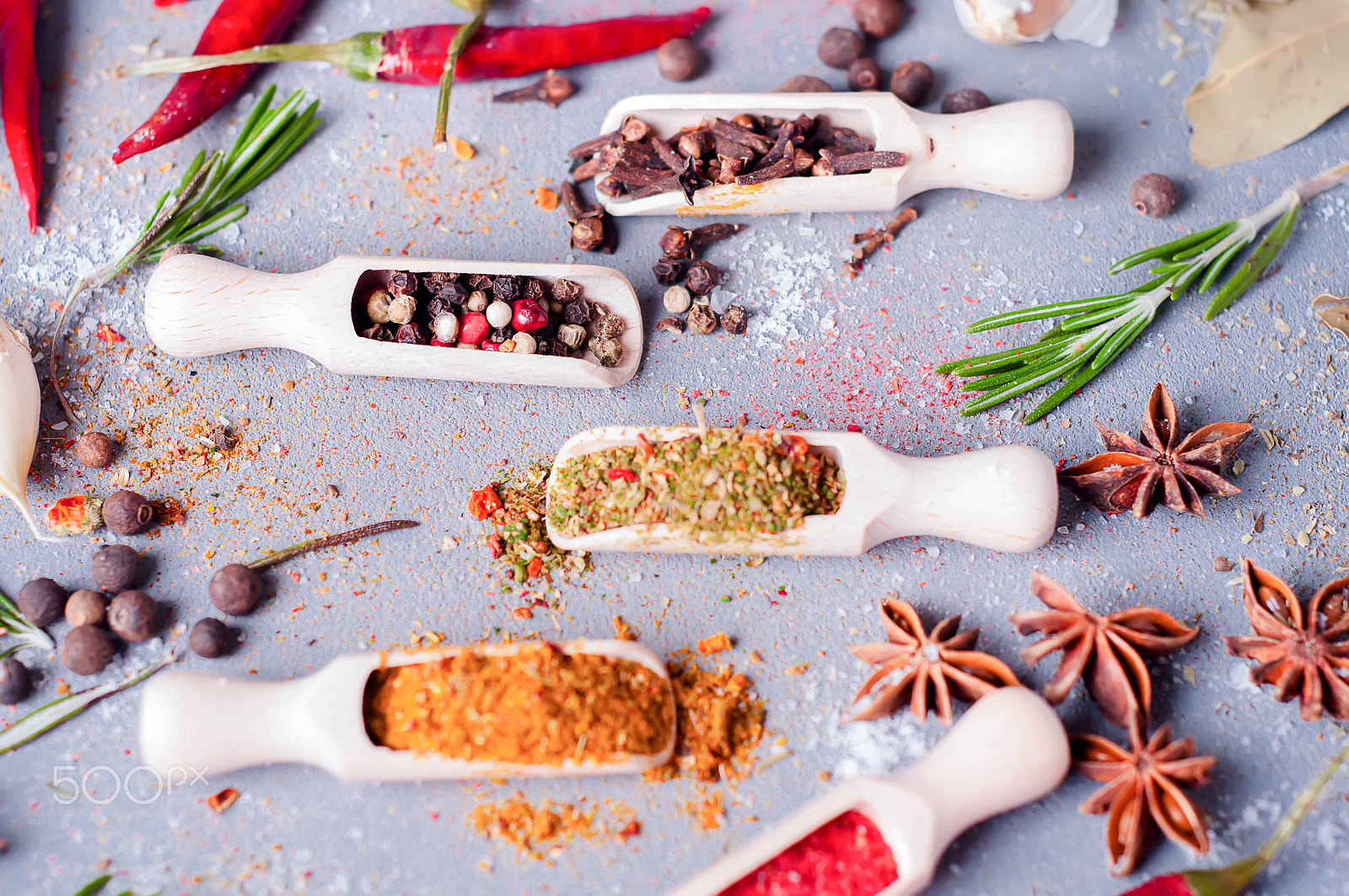 Nikon D90 + AF Nikkor 50mm f/1.8 sample photo. Aromatic spices on wooden spoons. photography