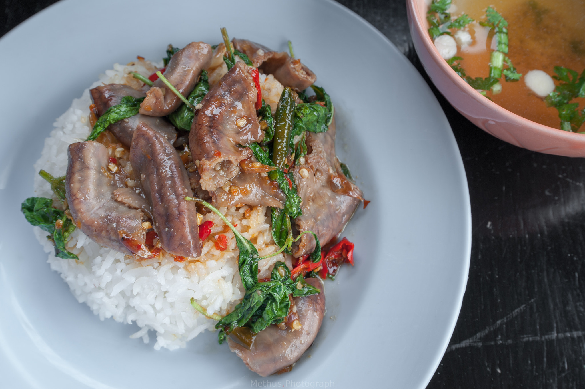 Nikon AF-S Nikkor 18-35mm F3.5-4.5G ED sample photo. Chitterlings fried with chili ,basil and rice photography