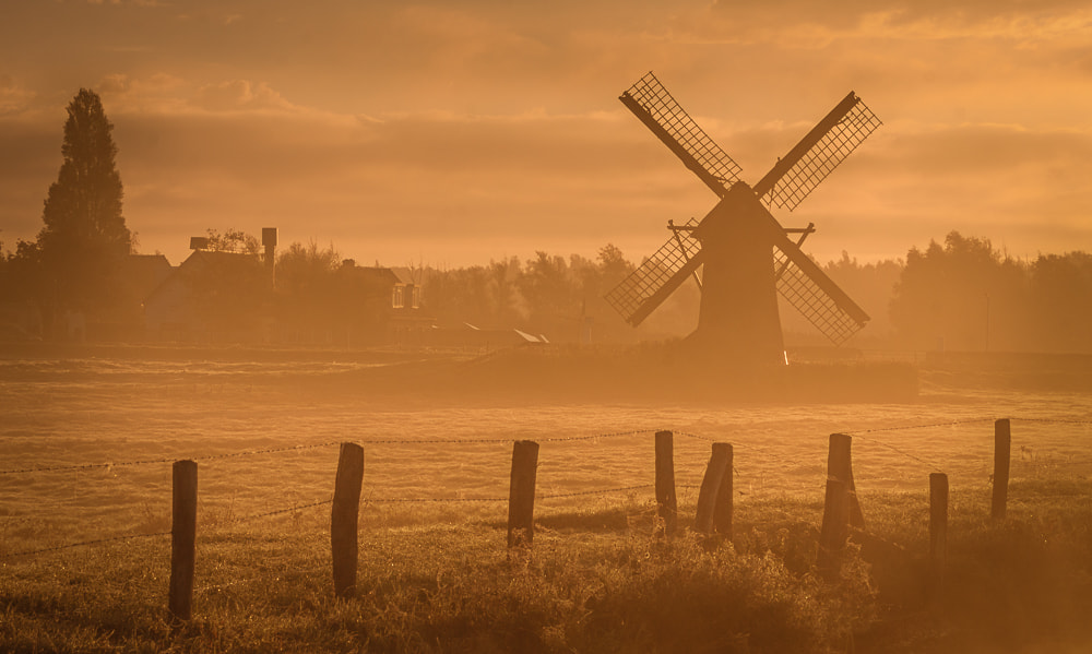Canon EF-S 55-250mm F4-5.6 IS STM sample photo. Misted dutch windmill photography
