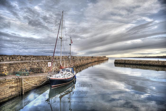 Nikon D700 sample photo. Yacht moored in st andrews harbour on a beautiful cloudy day  - photography