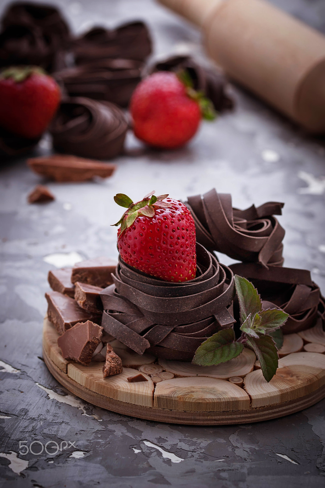 Sigma 105mm F2.8 EX DG OS HSM sample photo. Uncooked chocolate pasta and strawberry photography