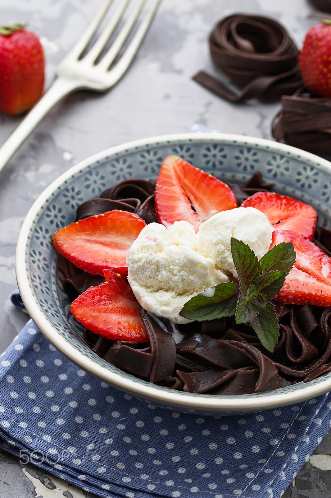 Sigma 105mm F2.8 EX DG OS HSM sample photo. Chocolate pasta with ice cream and strawberry photography