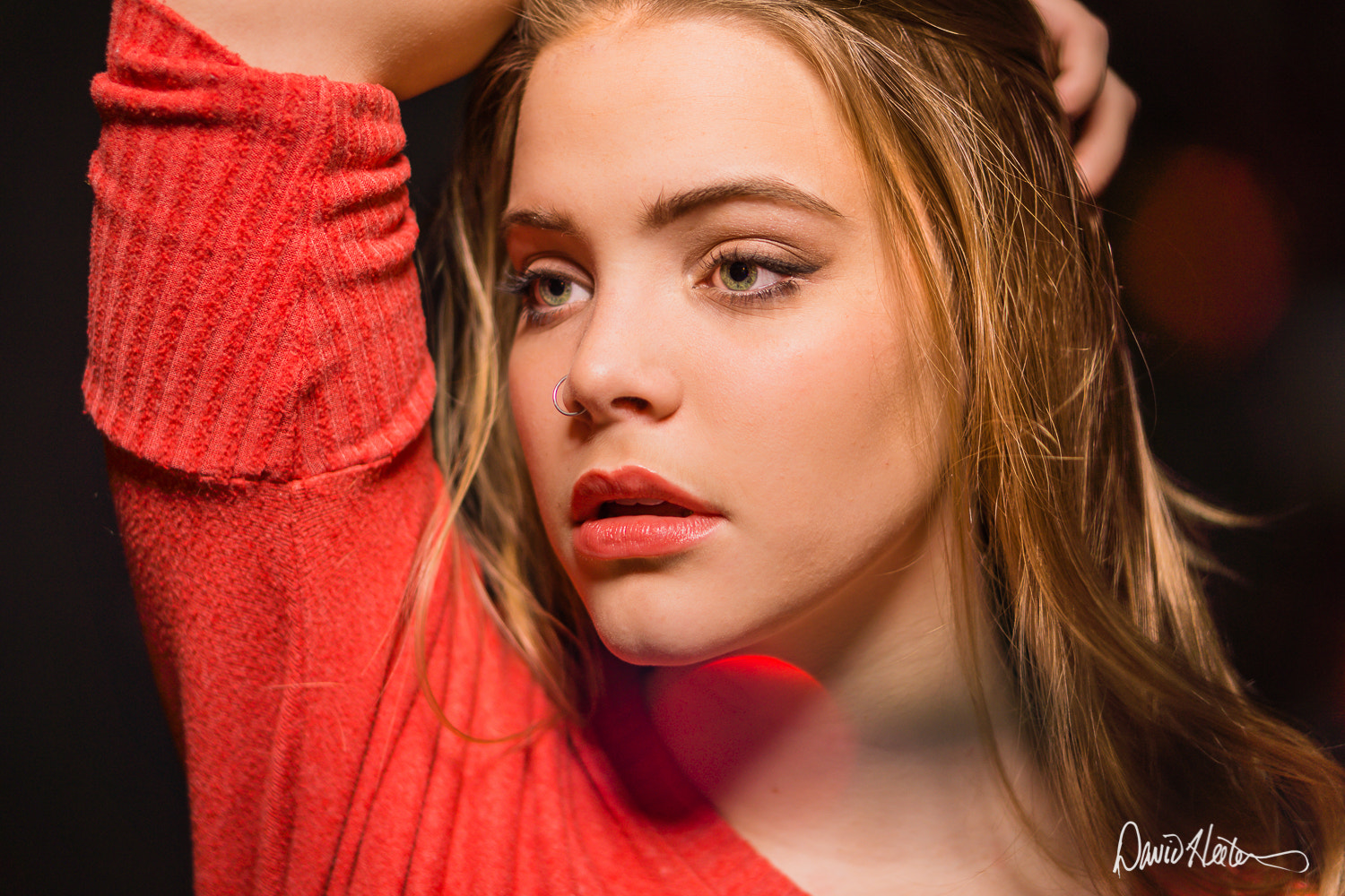 E 50mm F1.8 OSS sample photo. Leah in red photography