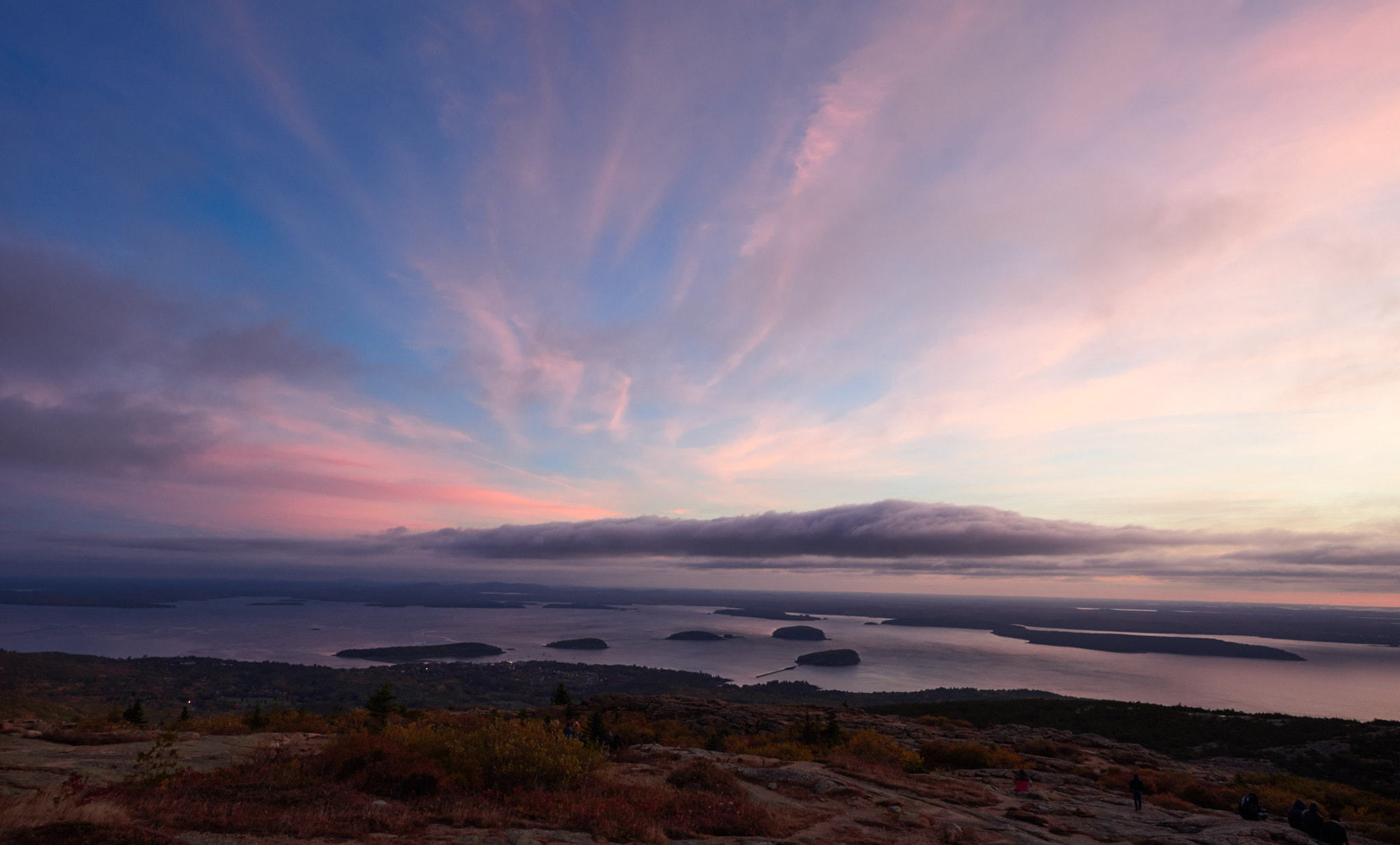 Nikon AF-S Nikkor 20mm F1.8G ED sample photo. Sunrise on cadillac mountain, acadia national park. looking at bar harbor and frenchman's bay. photography