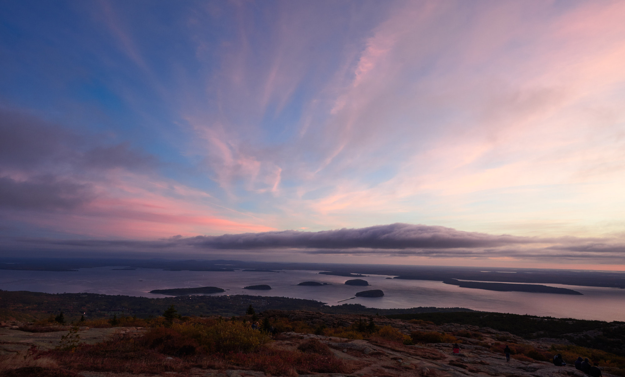 Nikon D610 + Nikon AF-S Nikkor 20mm F1.8G ED sample photo. Sunrise on cadillac mountain, acadia national park. looking at bar harbor and frenchman's bay. photography