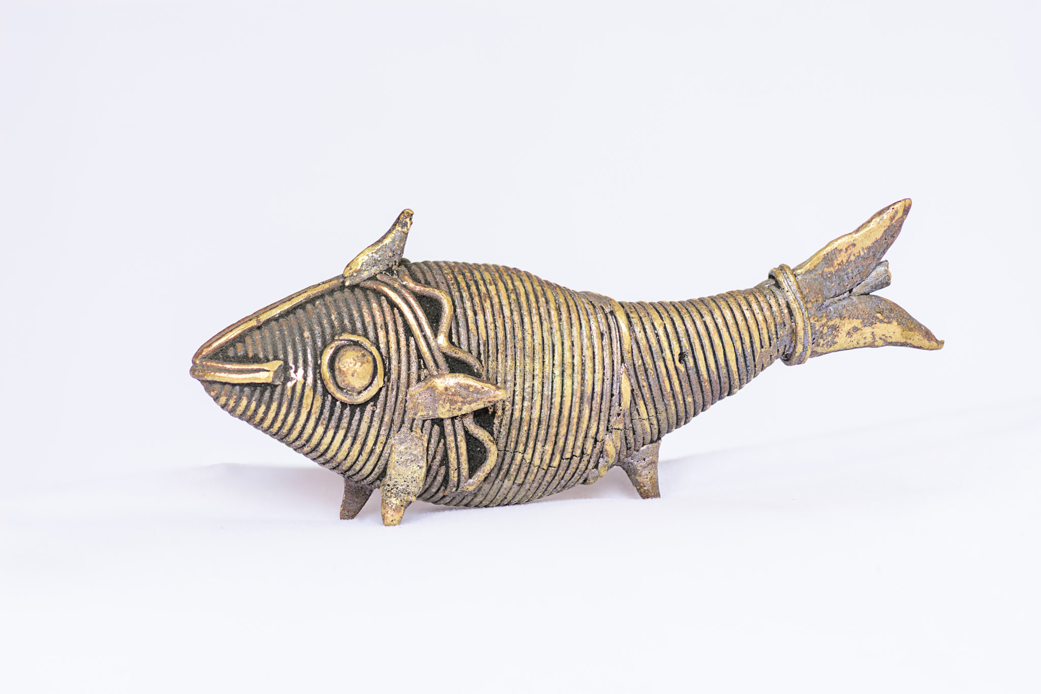 Nikon D7200 sample photo. Indian ancient handicraft, dokhra, fish isolated on white photography