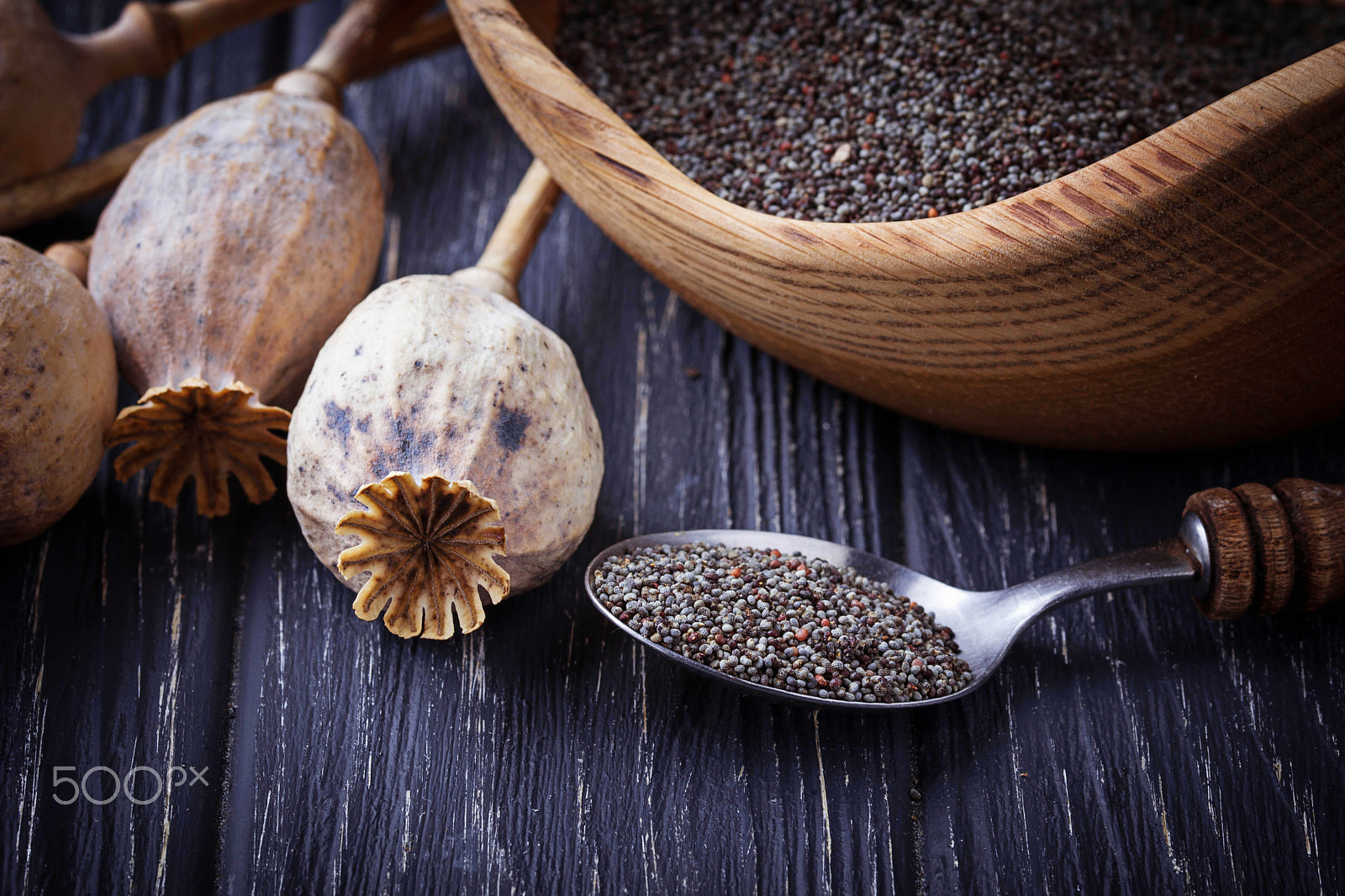 Sigma 105mm F2.8 EX DG OS HSM sample photo. Poppy seeds and heads on wooden background photography