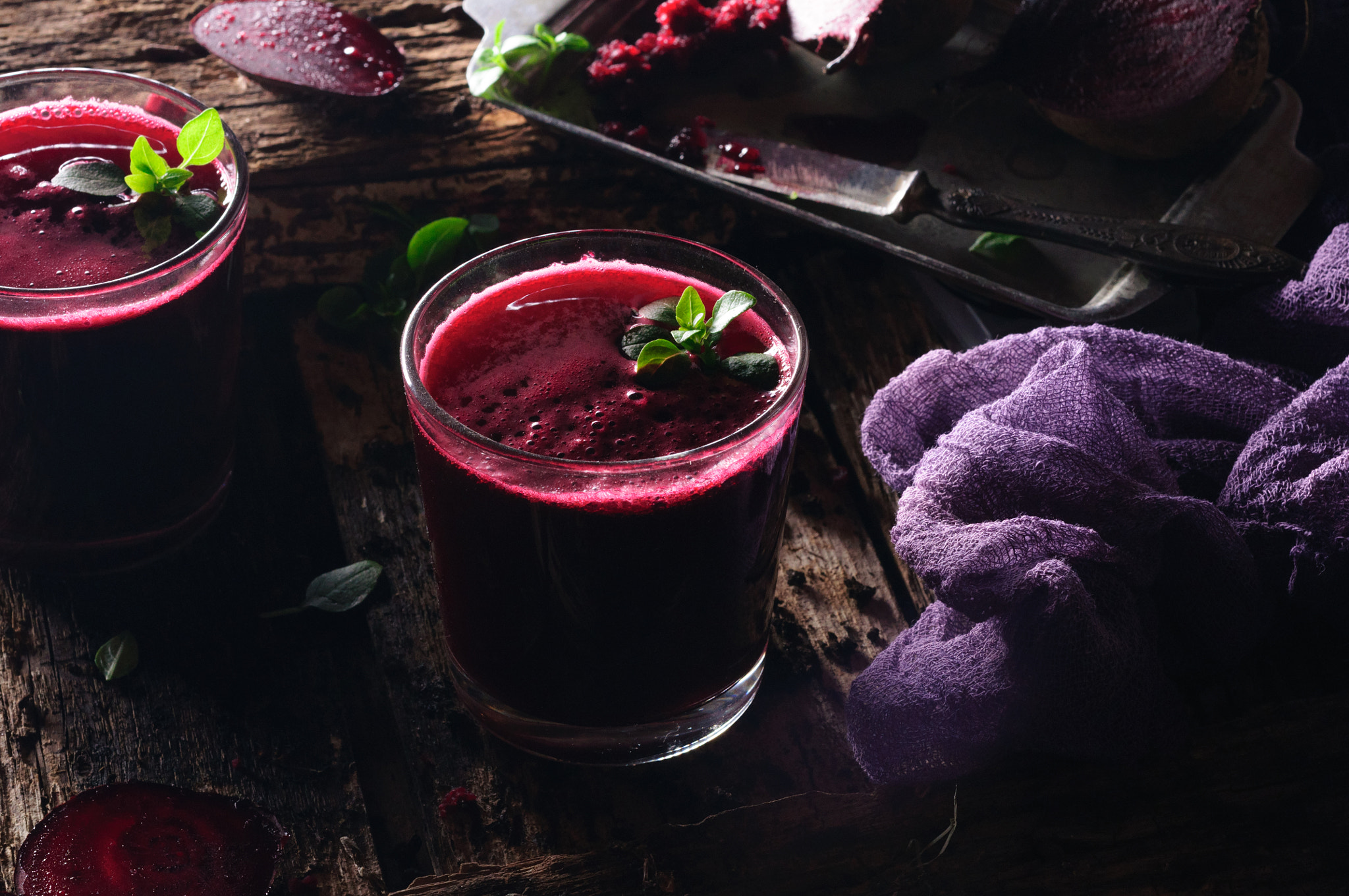 Nikon D90 + Nikon AF Micro-Nikkor 60mm F2.8D sample photo. Beet juice on wooden background. sunlight photography