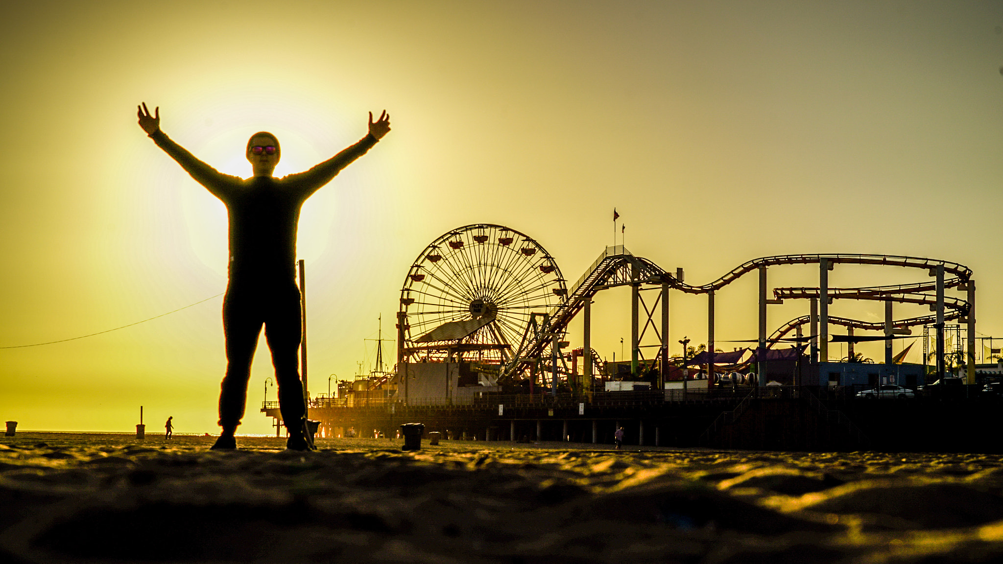 Sony a7S sample photo. Sunset silhouette at santa monica pier photography