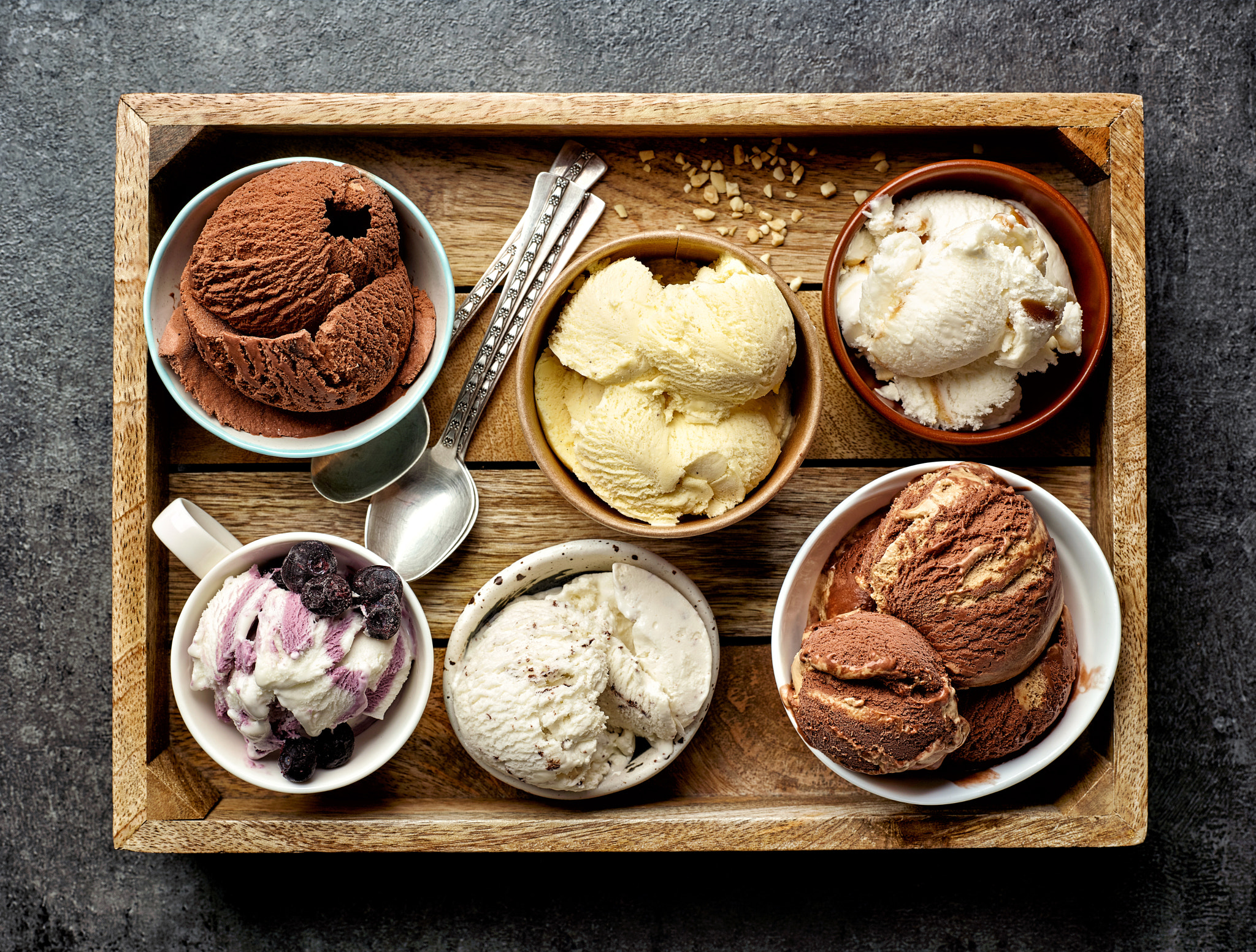 Phase One P65+ sample photo. Bowls of various ice creams photography