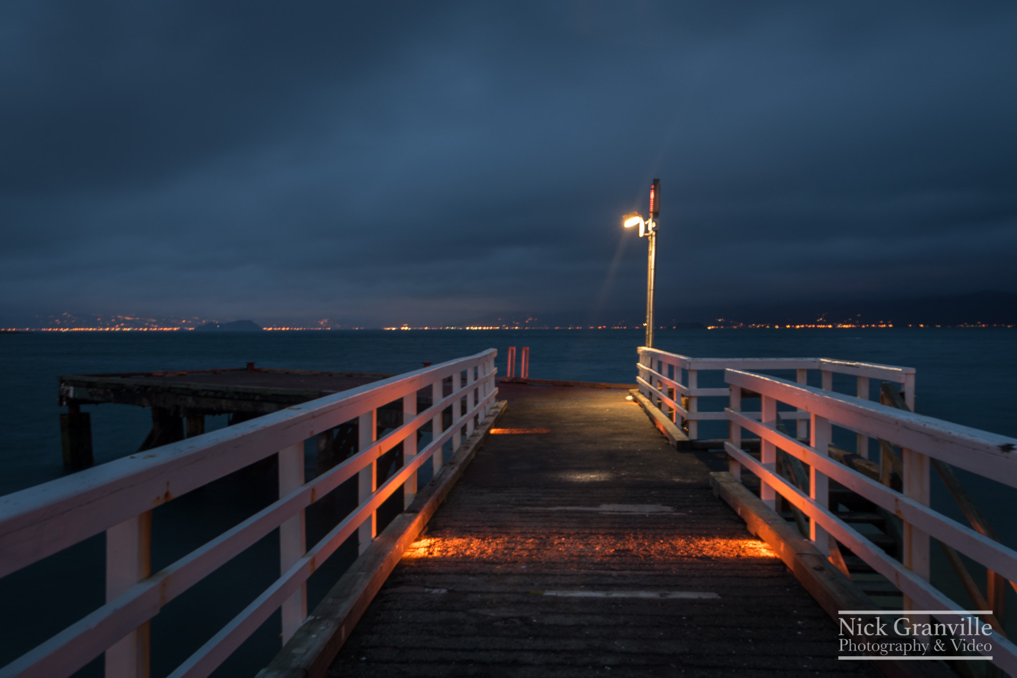 Sony a7R sample photo. Moody wharf at blue hour photography