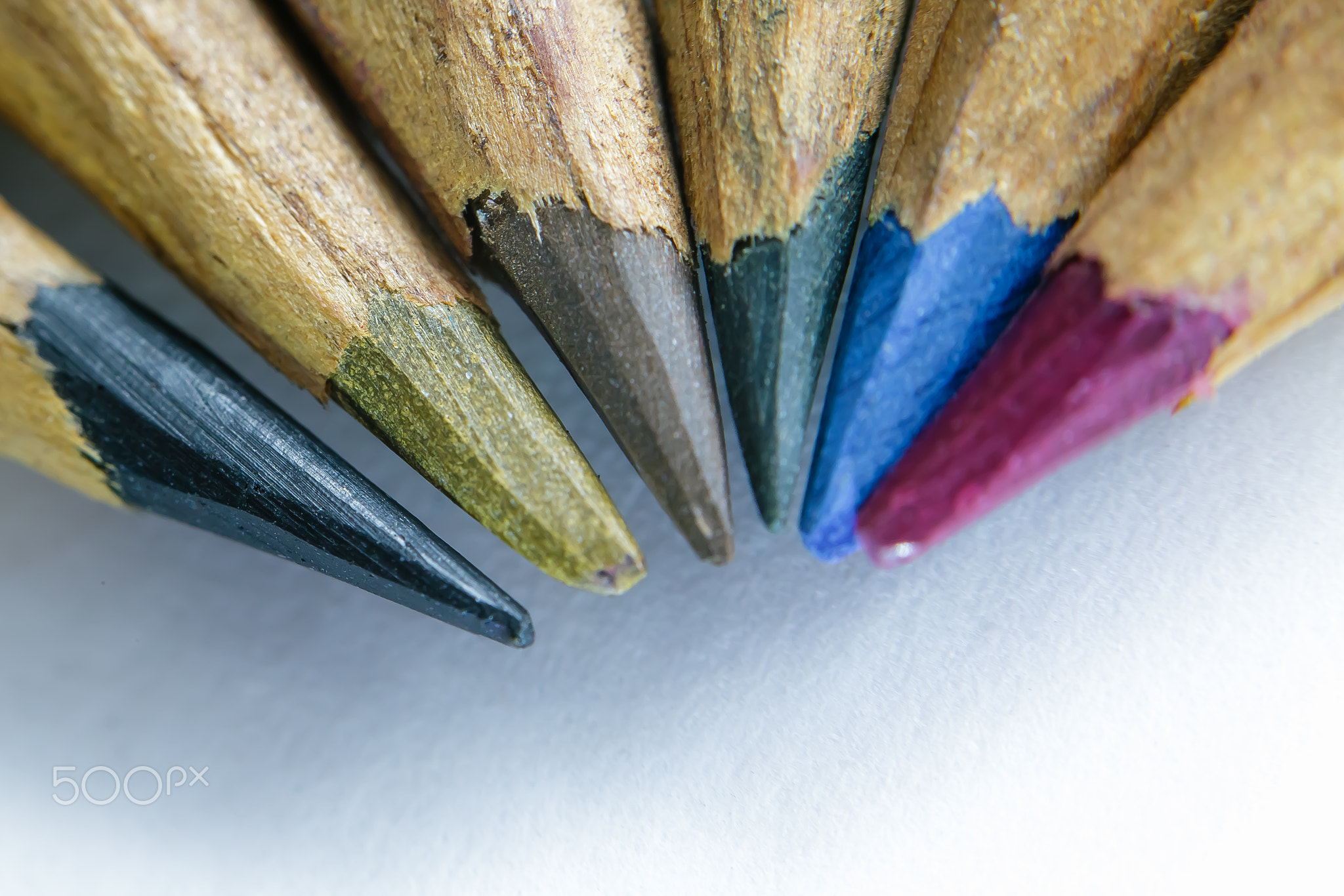 Casually knife sharpened colored pencils