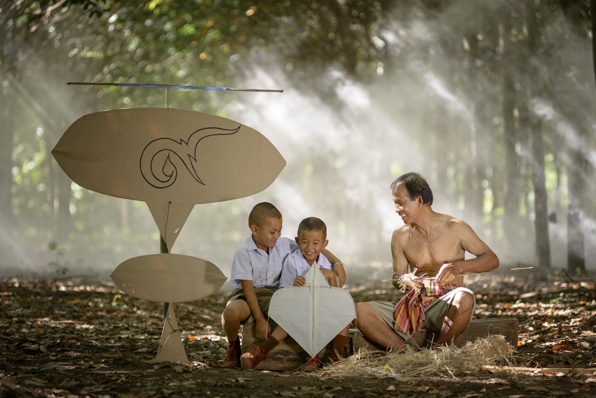 Nikon AF-Nikkor 80-200mm F2.8D ED sample photo. Grandpa taught children made kites, lifestyle photography