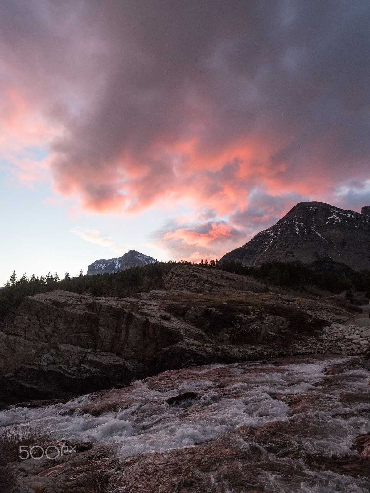 Olympus OM-D E-M5 II sample photo. Sunrise, swiftcurrent creek, glacier np photography