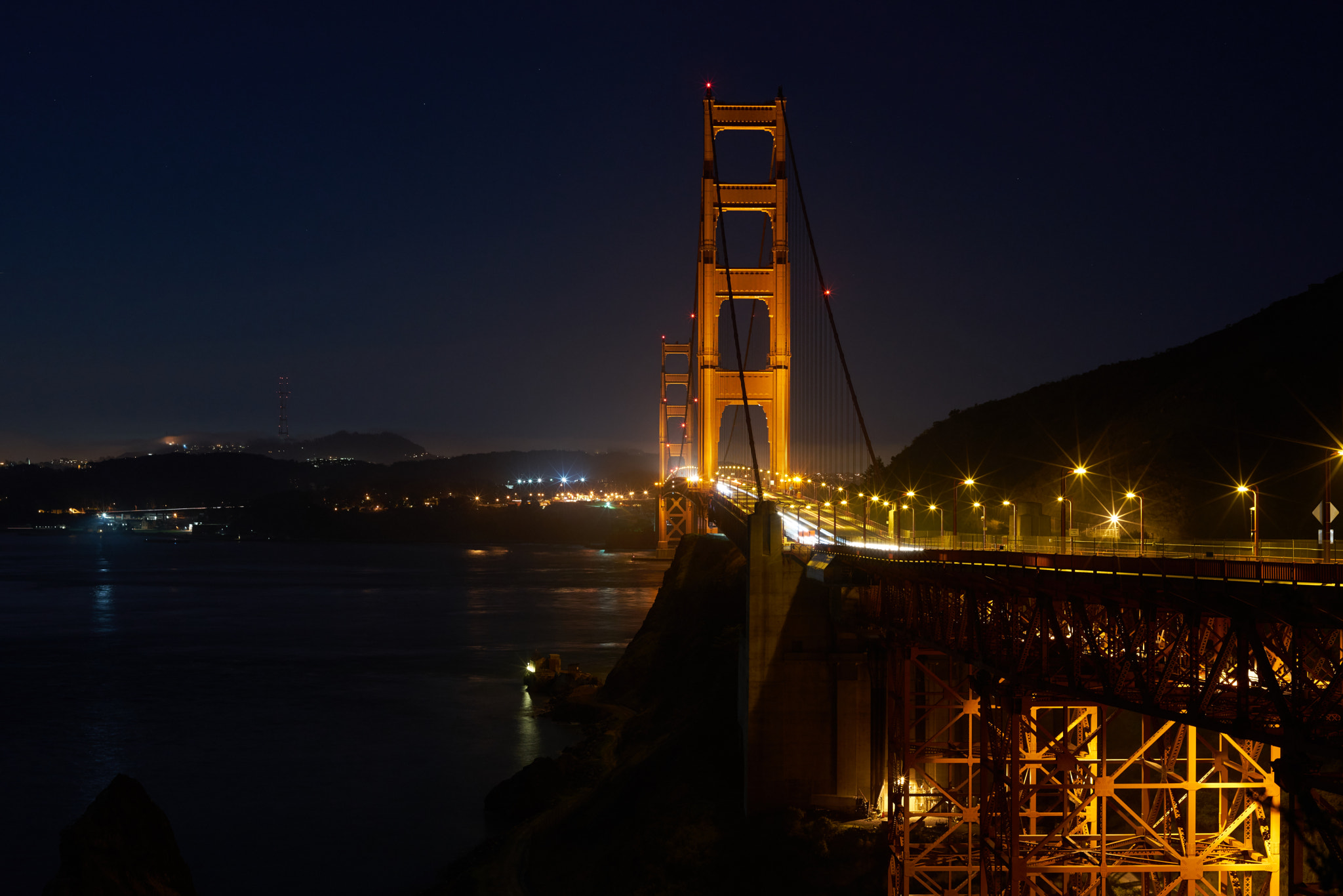 Sony a7R II sample photo. Golden gate at night photography