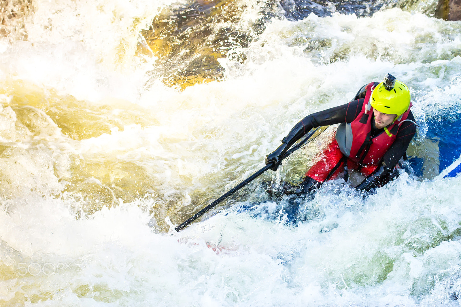 Canon EOS 1100D (EOS Rebel T3 / EOS Kiss X50) sample photo. The man supsurfing on the rapids of the mountain river photography