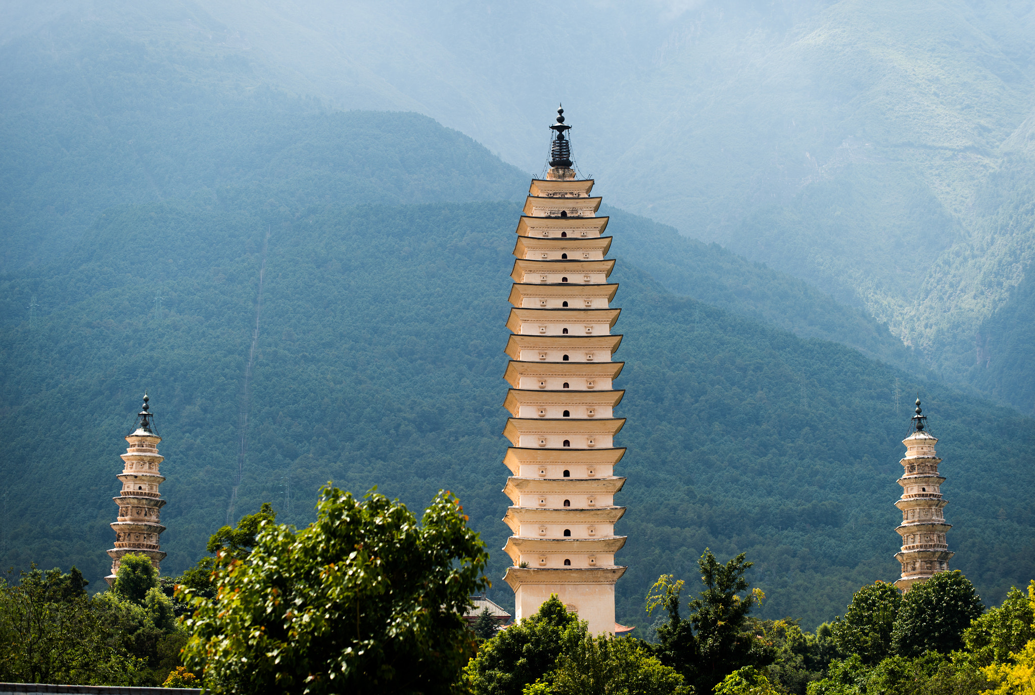 Nikon Df sample photo. 3 pagods, dali, with cang shan mountains photography