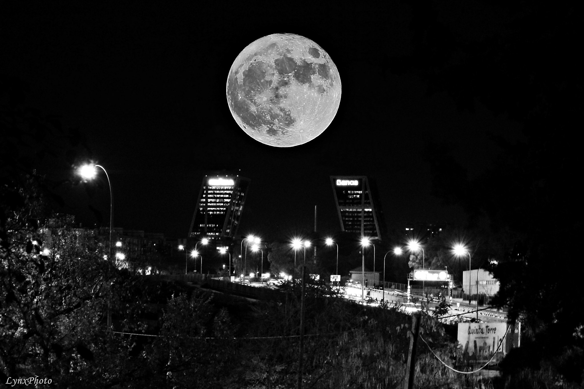 Canon EF-S 55-250mm F4-5.6 IS sample photo. Super "fool" moon b/w photography
