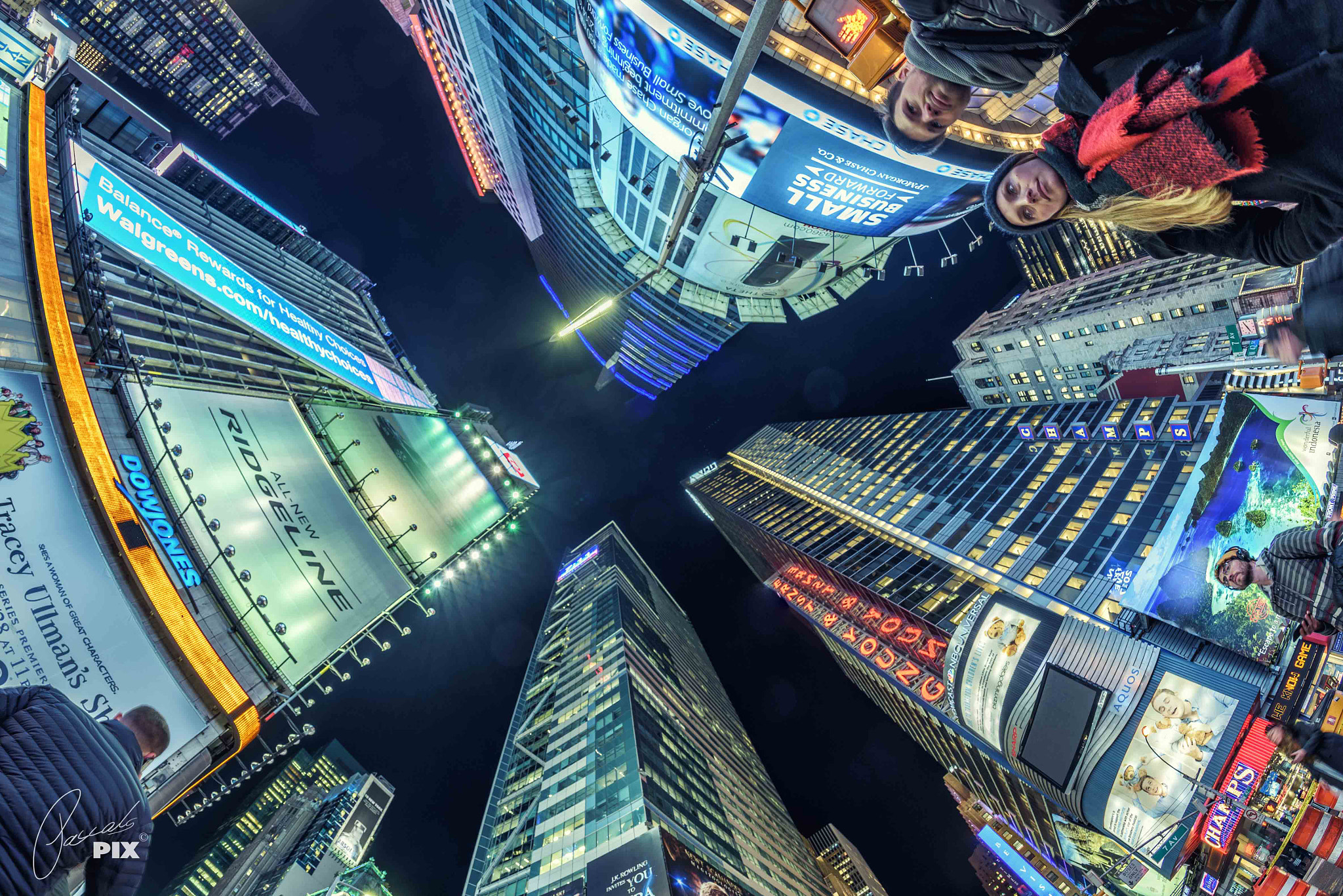 Samyang 12mm F2.8 ED AS NCS Fisheye sample photo. Nightlife at the time square with me and my wife.  ... photography