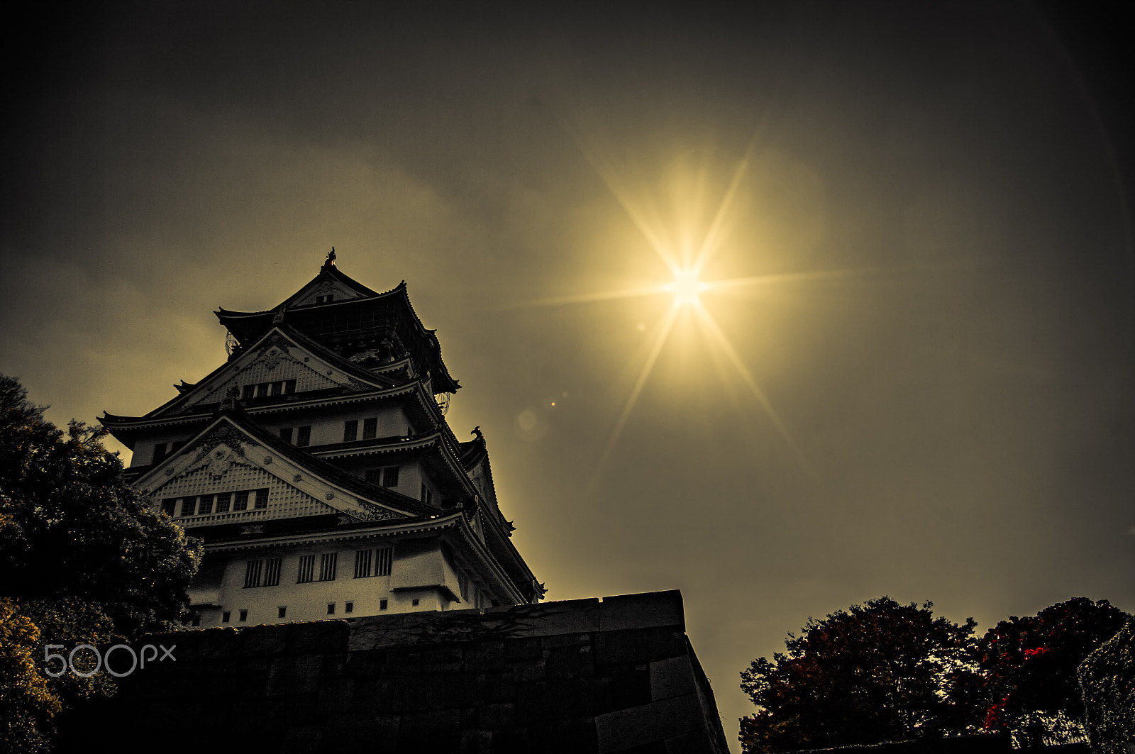 Pentax K20D sample photo. Osaka castle photography