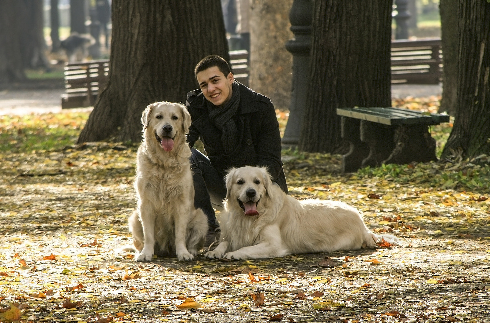 Canon EOS 400D (EOS Digital Rebel XTi / EOS Kiss Digital X) + Canon EF 100-300mm F4.5-5.6 USM sample photo. Young man and his dogs photography