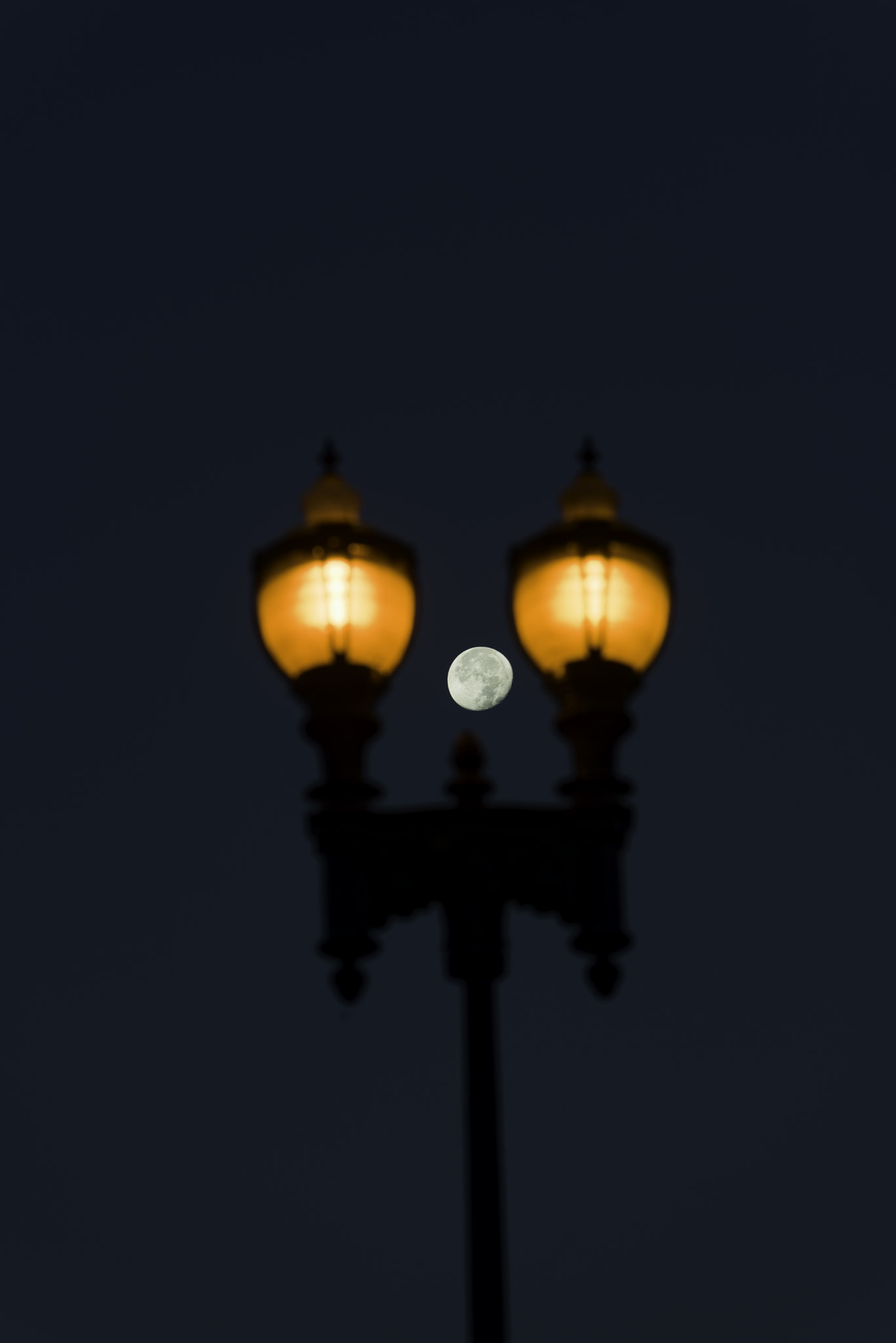 Nikon D800 + AF Nikkor 180mm f/2.8 IF-ED sample photo. Supermoon framed by lampost photography