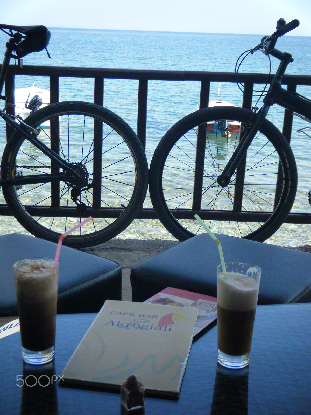 Fujifilm FinePix Z33WP sample photo. Bicycles and capuccino, romantic greek islands photography