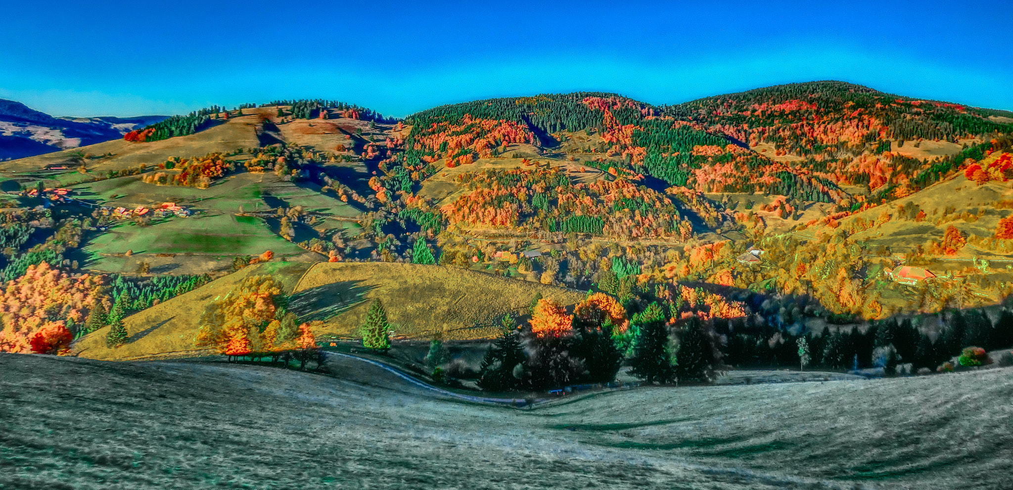 CASIO EX-ZR500 sample photo. Autumn sunset pano photography