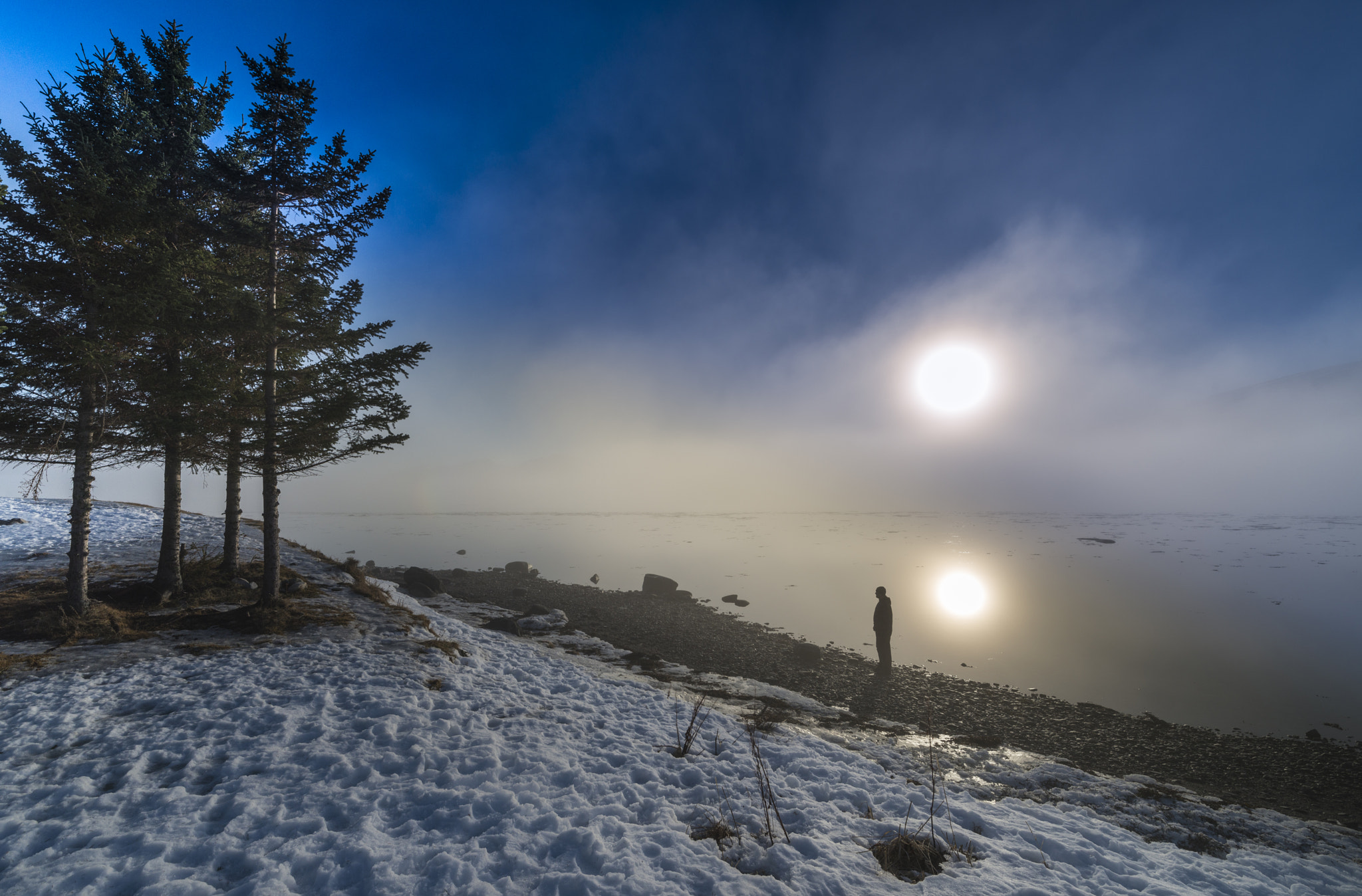 Nikon D800 sample photo. Man at misty fjord photography
