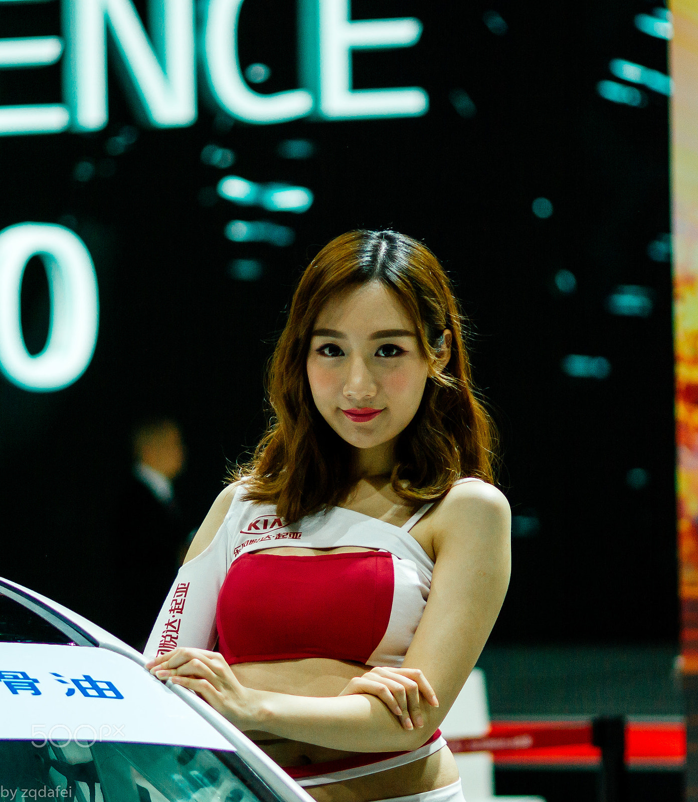 Pentax K10D sample photo. Model in car exhibition photography