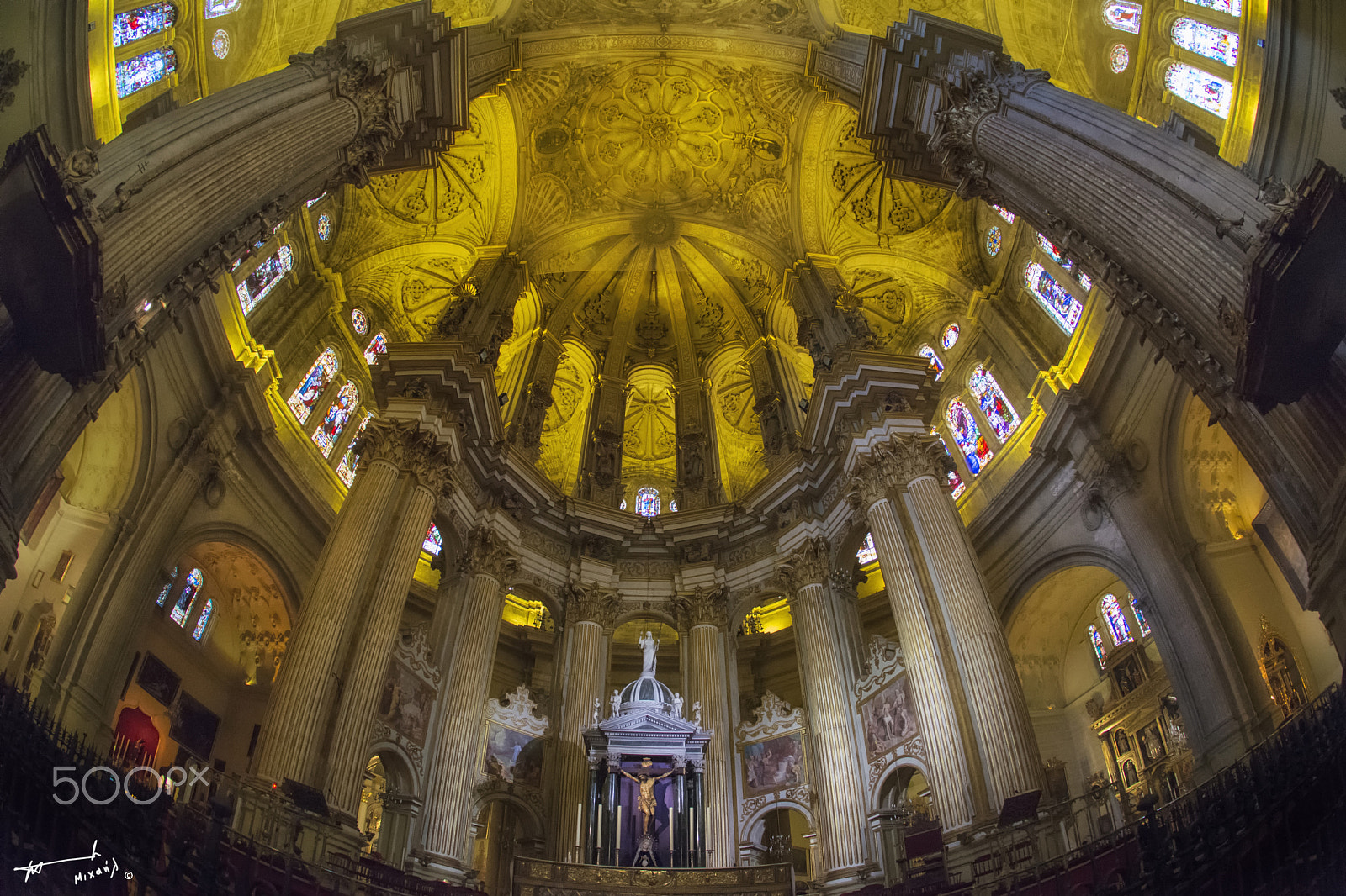 Sigma 10mm F2.8 EX DC HSM Diagonal Fisheye sample photo. Malaga cathedral photography