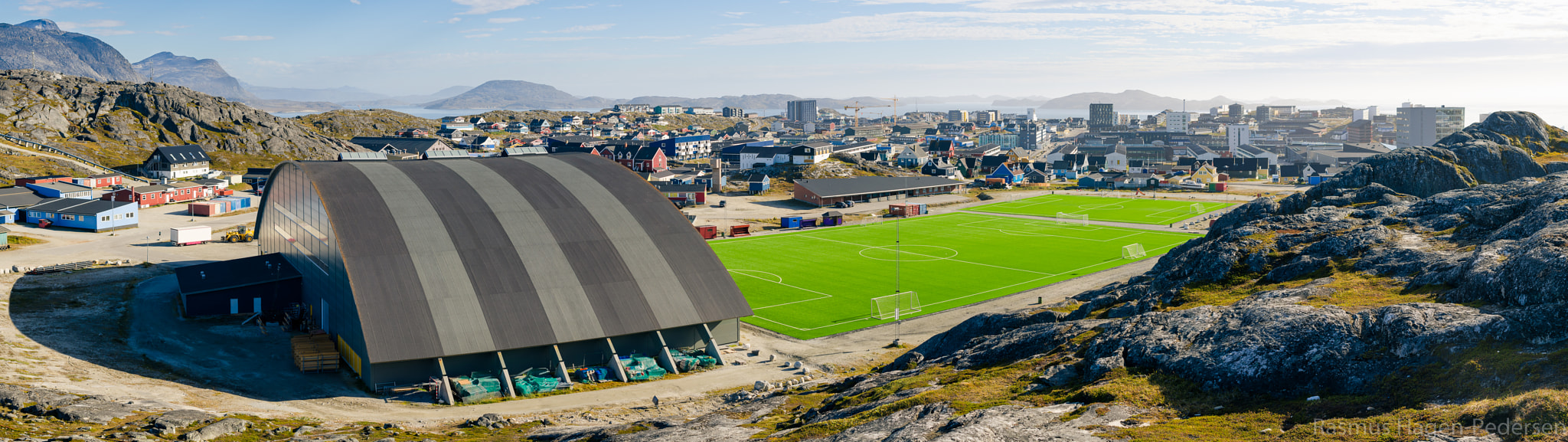 Nikon D7000 + Sigma 50mm F1.4 EX DG HSM sample photo. Nuuk stadium in greenland photography