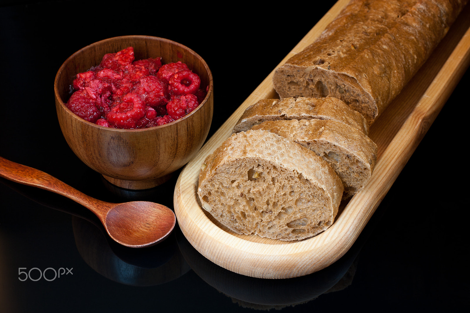 Canon EF 40mm F2.8 STM sample photo. Top view to plate with bread, cup with raspberry photography