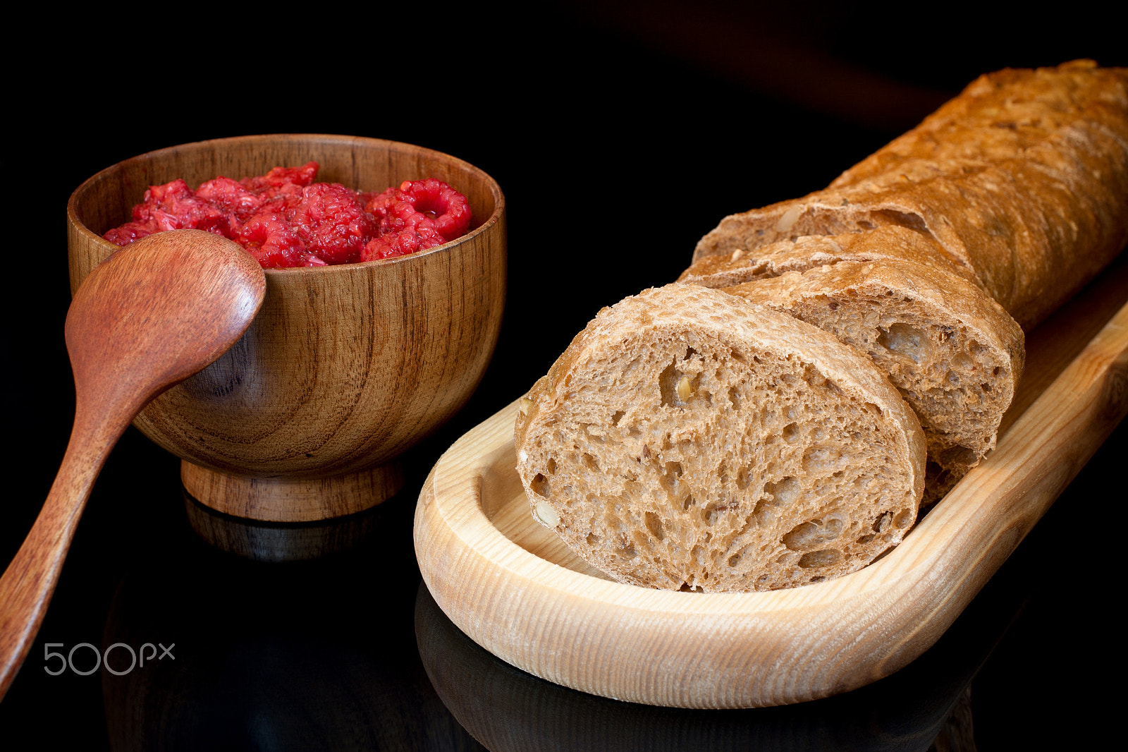 Canon EF 40mm F2.8 STM sample photo. Sliced bread, cup with raspberry and spoon photography