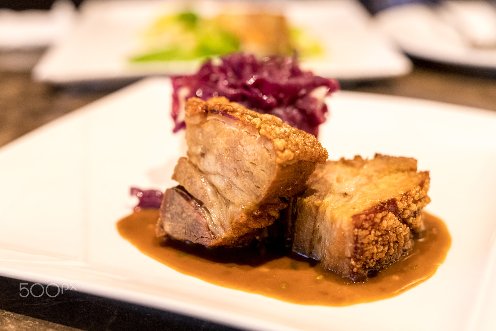 Sigma 50mm F1.4 EX DG HSM sample photo. Roast pork serving on dish photography