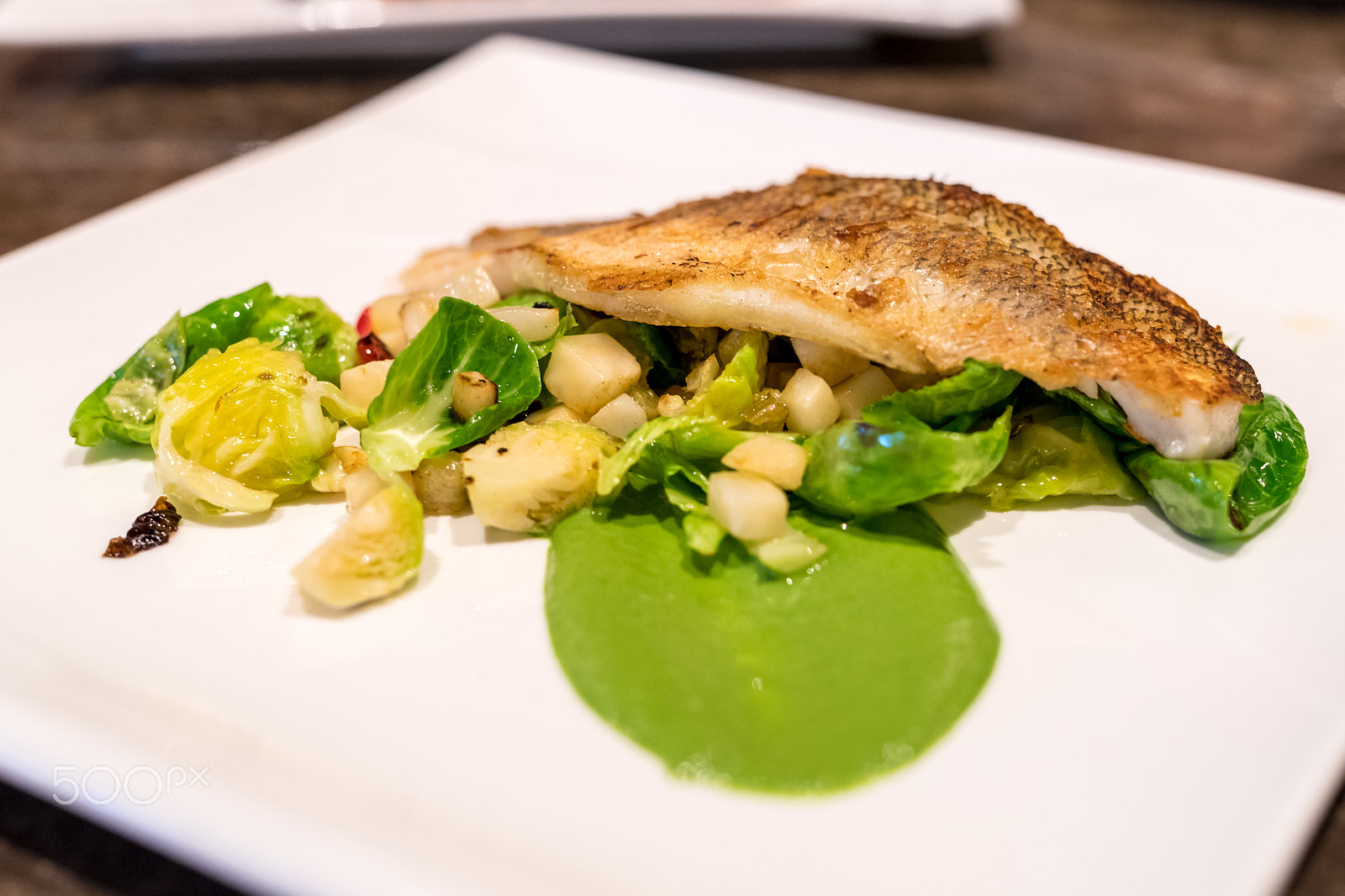 Sigma 50mm F1.4 EX DG HSM sample photo. Crispy skin grilled white fish with vegetable photography
