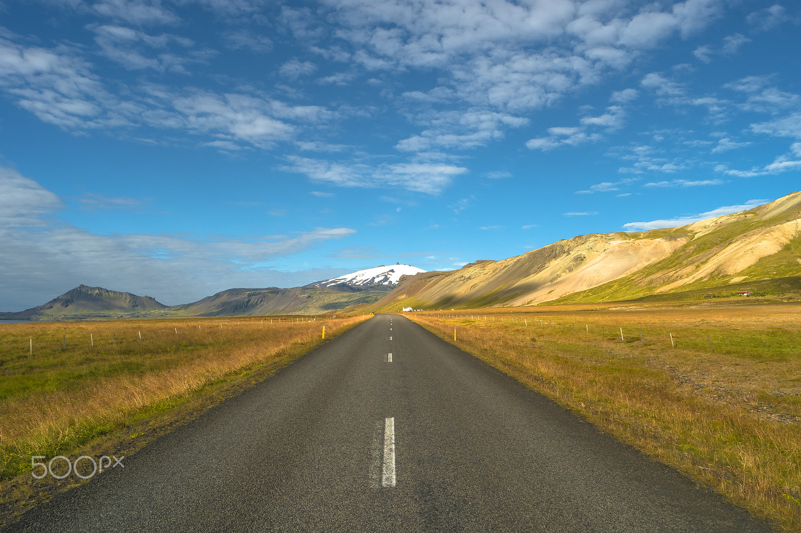 Samsung NX500 sample photo. Isolated road to snæfellsjökull mountain at iceland, summer ti photography