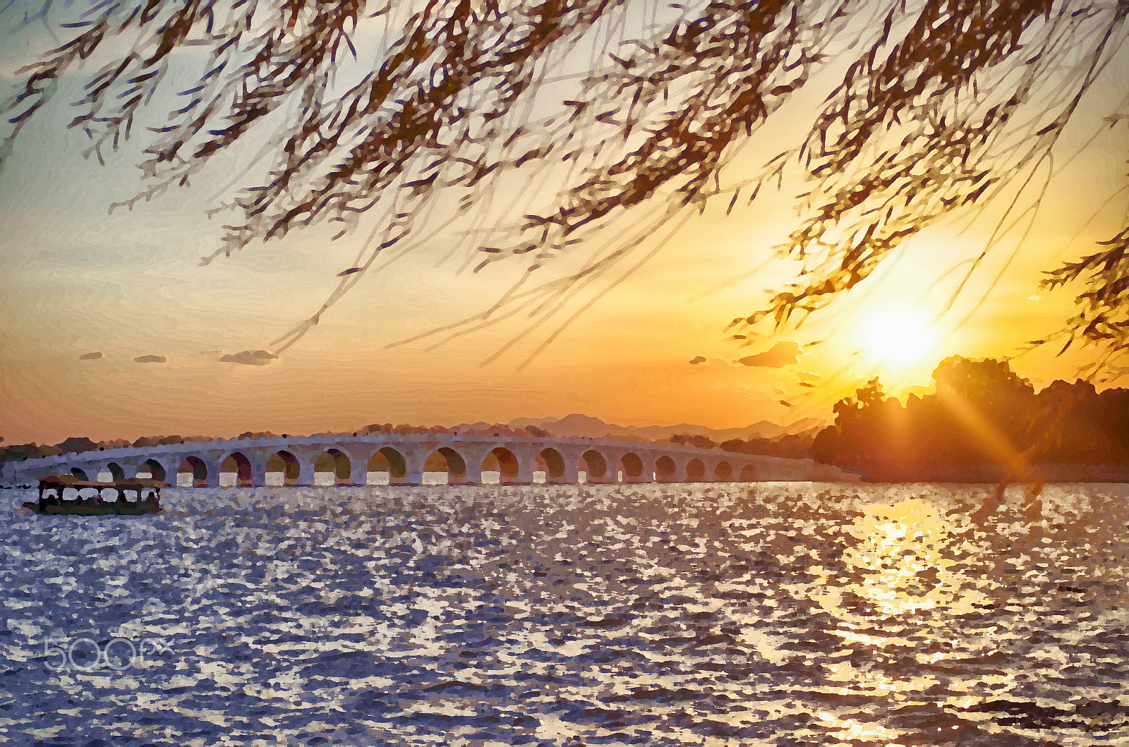 Pentax K-01 sample photo. 颐和园 - sunset at kunming lake (oil painting) photography
